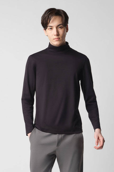 Merino-Blend Turtleneck Long Sleeve T-Shirt | Black BKFD01