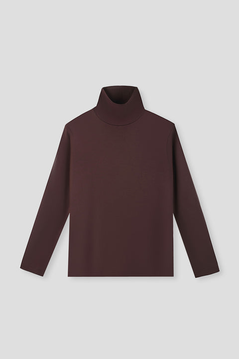 Merino-Blend Turtleneck Long Sleeve T-Shirt | Deep Brown PT1106