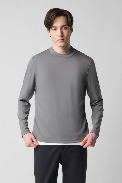Merino-Blend Mock Neck Long Sleeve T-Shirt | Grey GYE145