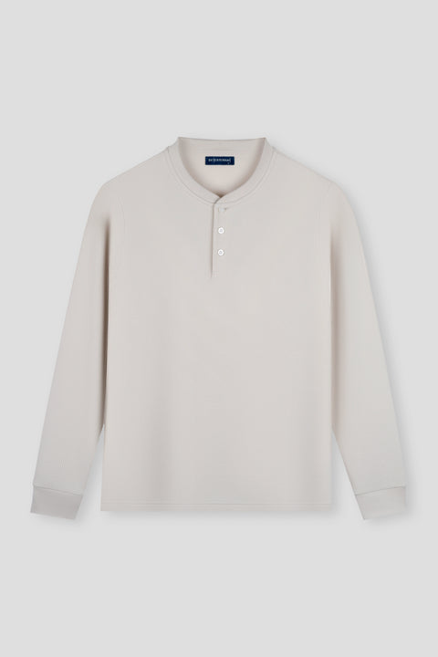 Waffle Henley 長袖T恤 | 淺米色 PT0404