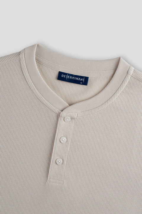 Waffle Henley 長袖T恤 | 淺米色 PT0404