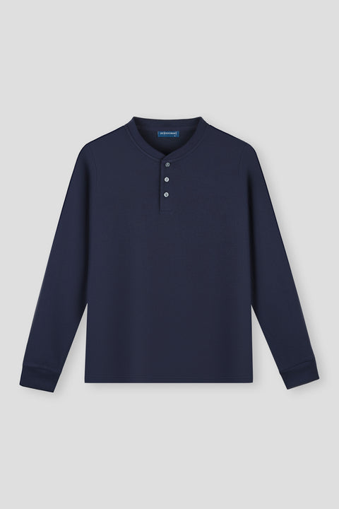 Waffle Henley Long Sleeve T-Shirt |深藍 NNY096