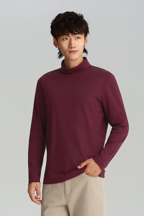 Merino-Blend Turtleneck Long Sleeve T-Shirt | Plum Burgundy PT1627