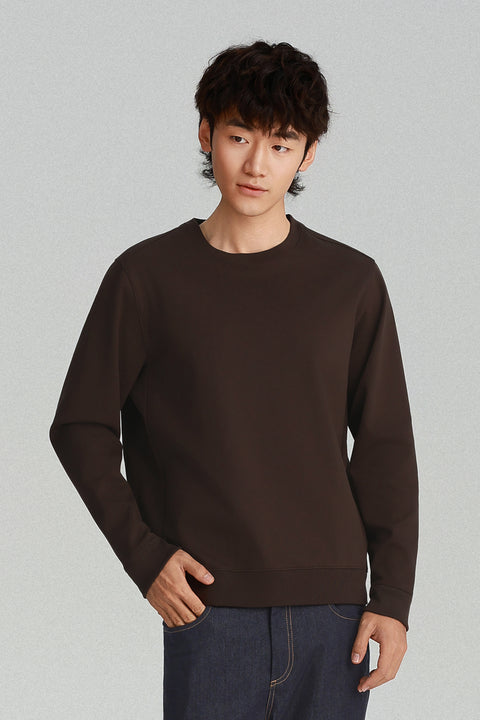HeatGuard Twill Jacquard Crew Neck Sweatshirt | Deep Brown PT1106