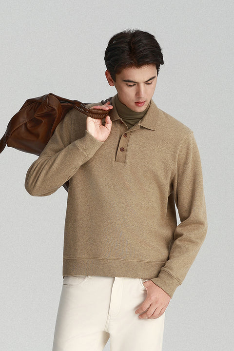 棉-雅克羅紋提花Polo 衛衣 | 褐灰色 卡其色 VE3083