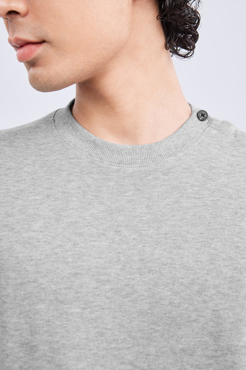 Merino-Blend French Rib Crew Neck Sweater | Grey EBC054