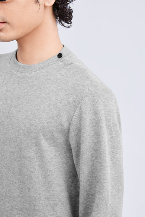 Merino-Blend French Rib Crew Neck Sweater | Grey EBC054