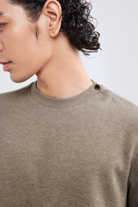 Merino-Blend French Rib Crew Neck Sweater | Khaki E7W025