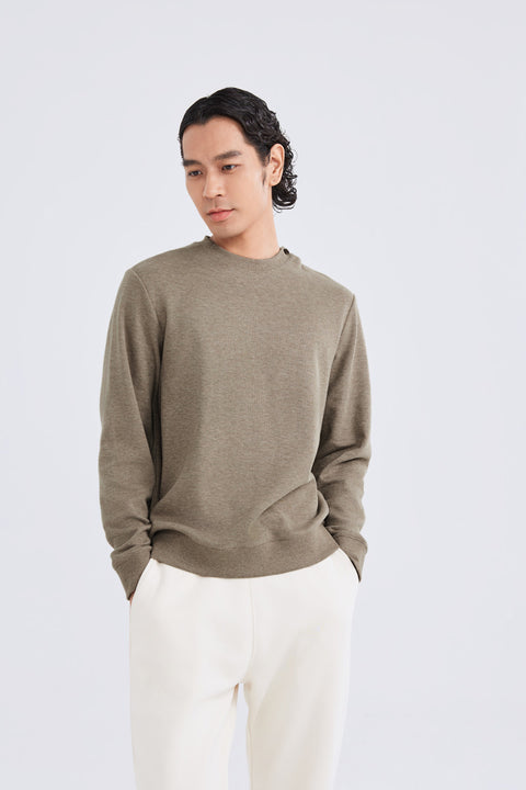 Merino-Blend French Rib Crew Neck Sweater | Khaki E7W025