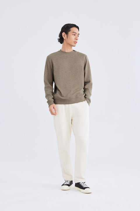 Merino-Blend French Rib Crew Neck Sweater | Khaki E7W025