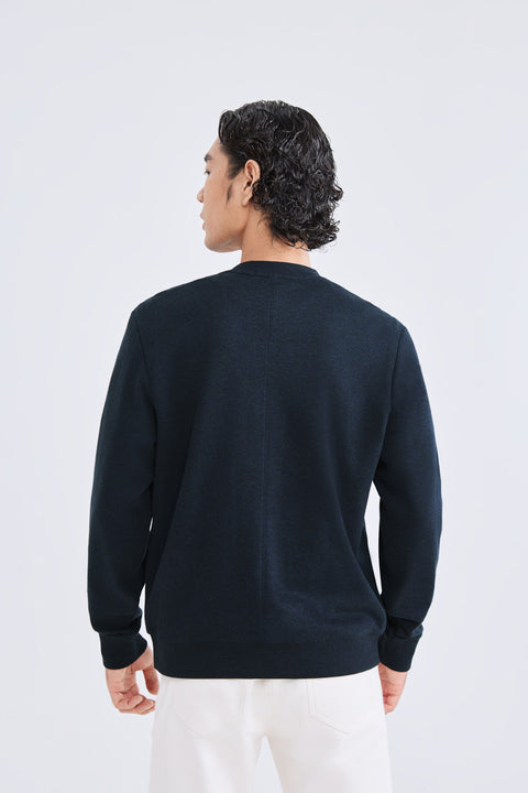 Merino-Blend French Rib Crew Neck Sweater | Navy EB1244