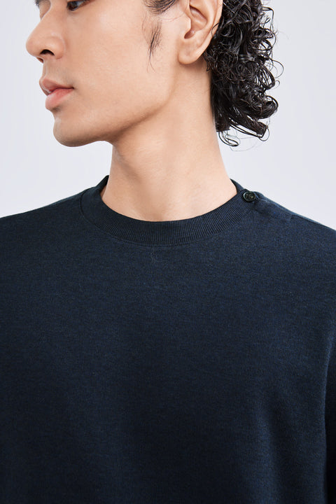 Merino-Blend French Rib Crew Neck Sweater | Navy EB1244