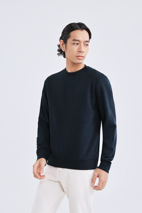 Merino-Blend French Rib Crew Neck Sweater | Navy EB1244