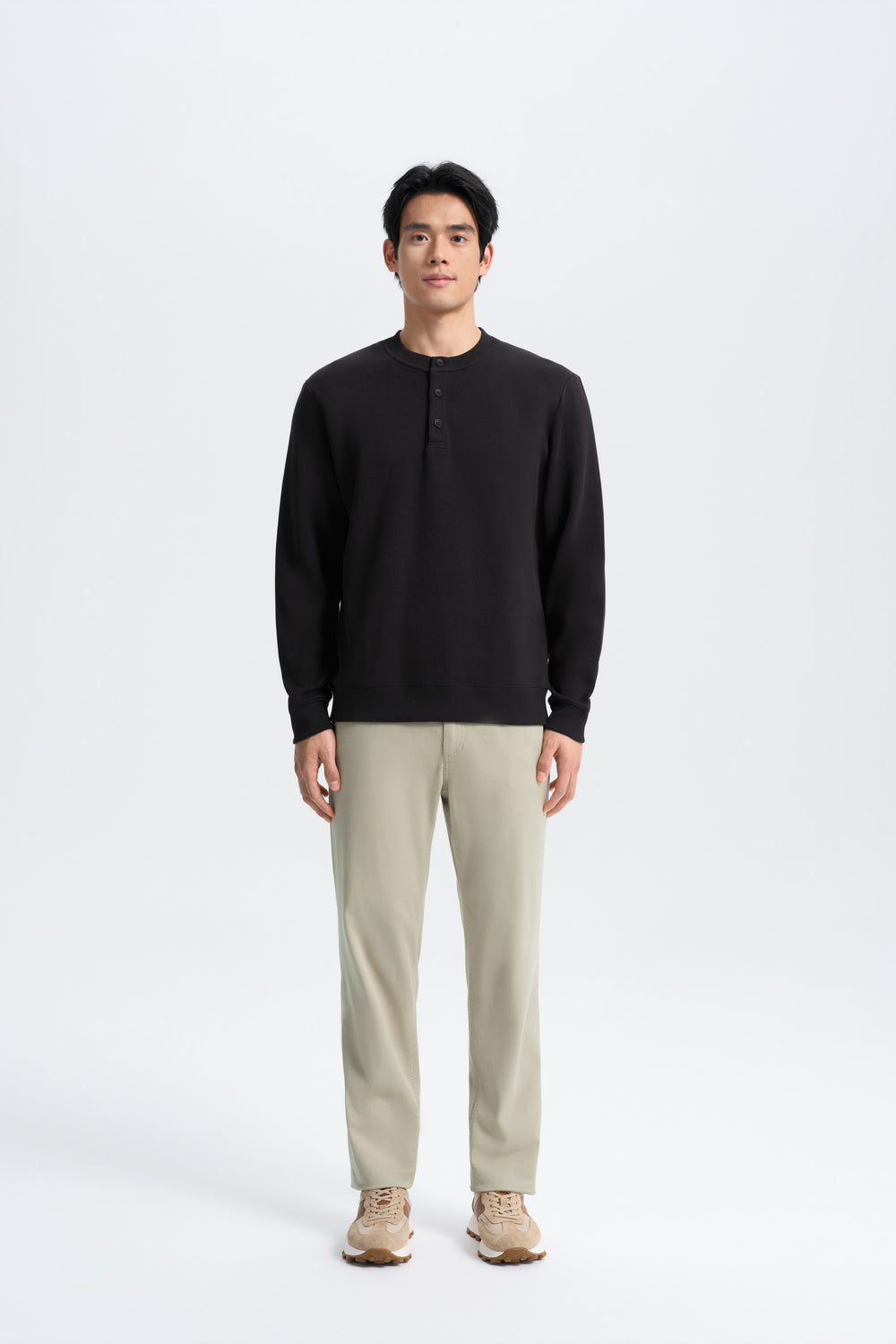 HeatGuard French Rib Henley Neck Sweater | Black BKFD01