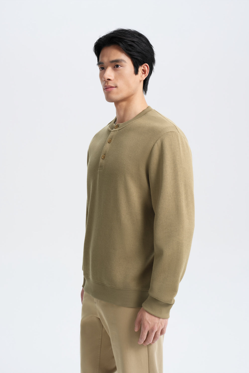 HeatGuard French Rib Henley Neck Sweater | Oak Khaki PT1115