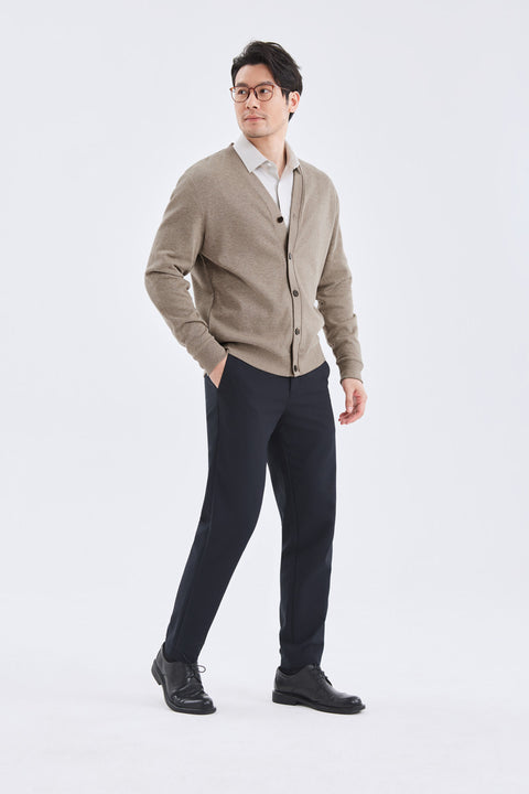 Merino-Blend French Rib Cardigan | Khaki E7W025