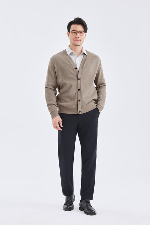 Merino-Blend French Rib Cardigan | Khaki E7W025