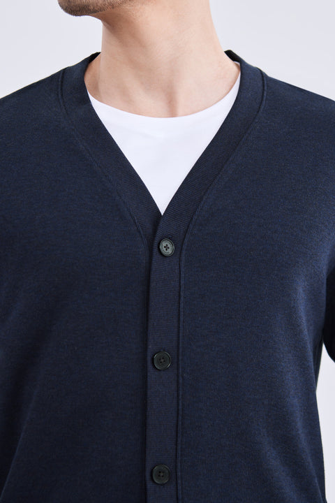 Merino-Blend French Rib Cardigan | Navy EB1244