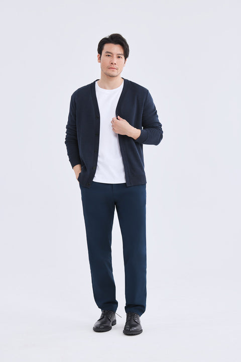 Merino-Blend French Rib Cardigan | Navy EB1244