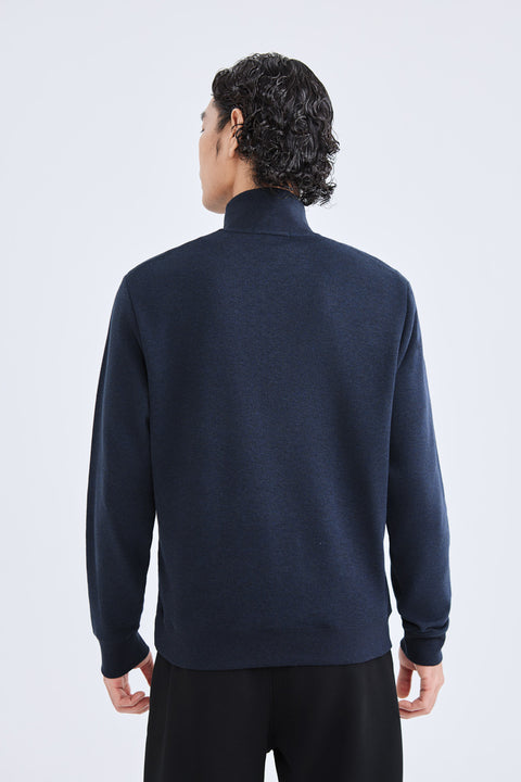 Merino-Blend Half Zip French Rib Sweater | Navy EB1244