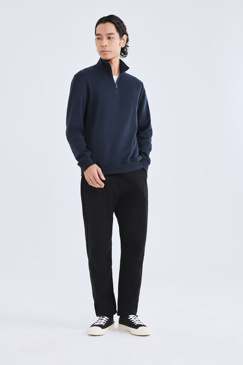 Merino-Blend Half Zip French Rib Sweater | Navy EB1244