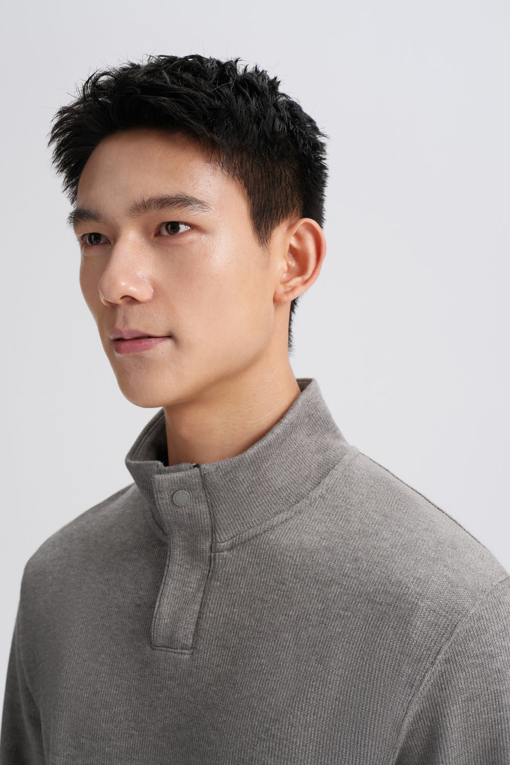 Cotton Yak Quarter-Zip Ribbed Jacquard Sweater | Grey VE3874