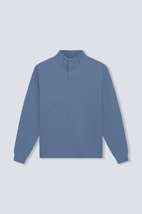 Cotton Yak Ribbed Jacquard Concealed Quarter-Zip Sweater | Heather Citadel Blue VE1296