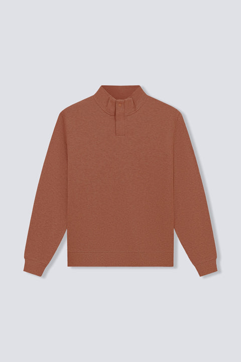 Cotton Yak Ribbed Jacquard Concealed Quarter-Zip Sweater | Heather Terracotta Red ER4022