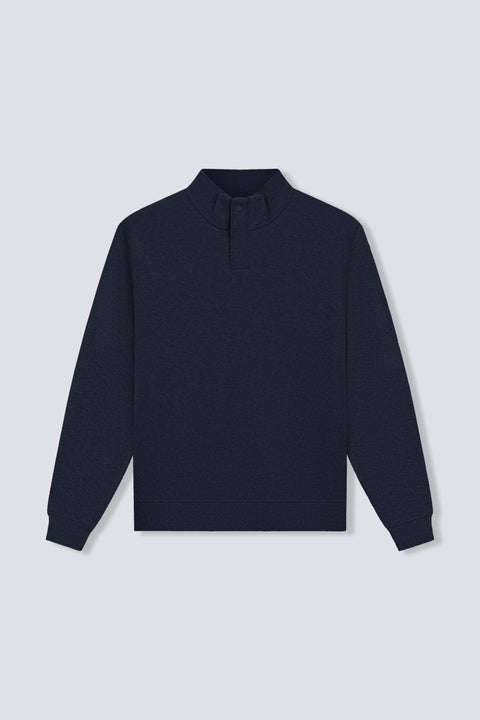 Cotton Yak Ribbed Jacquard Concealed Quarter-Zip Sweater | Navy EB1244