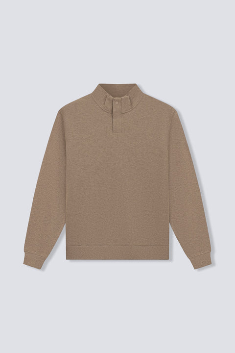 Cotton Yak Ribbed Jacquard Concealed Quarter-Zip Sweater | Taupe Khaki VE3083