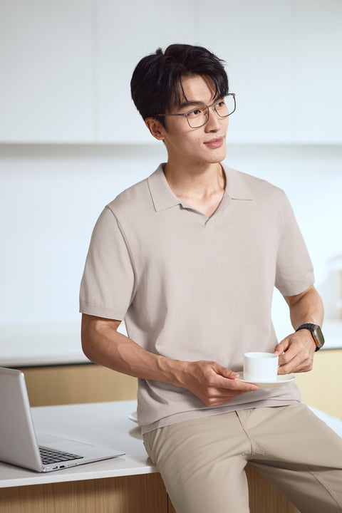 Flat-Knit Buttonless Sweater Polo | Silver Grey PT1400