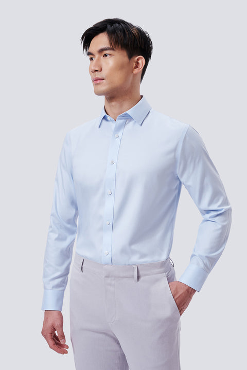 Wrinkle-Free Twill Dress Shirt | Light Blue Check 17656N