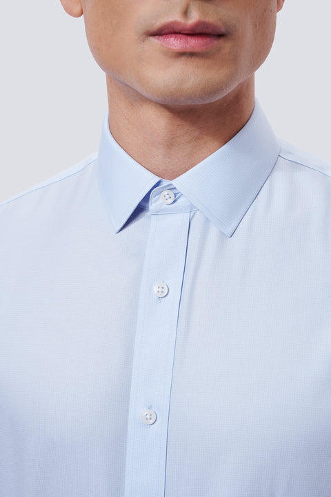 Wrinkle-Free Twill Dress Shirt | Light Blue Check 17656N