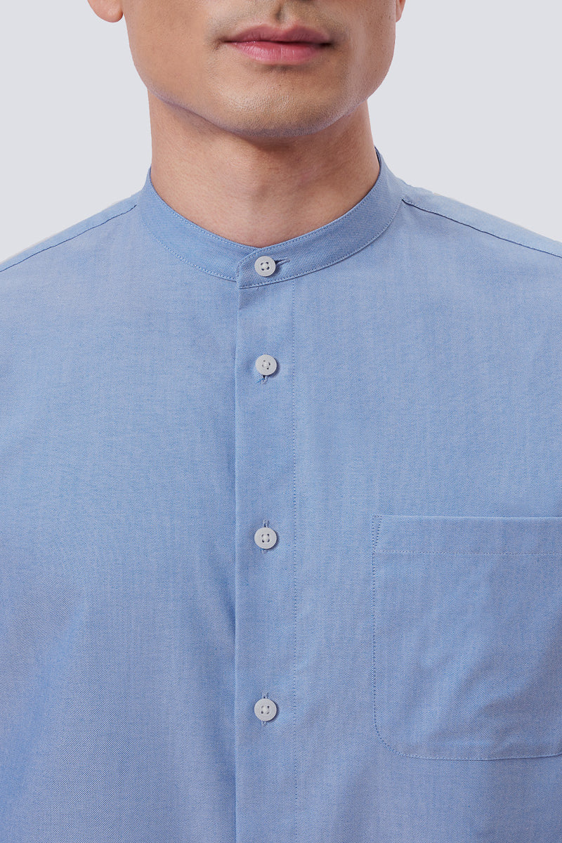 Oxford Mandarin Collar Casual Shirt | Blue 25592N