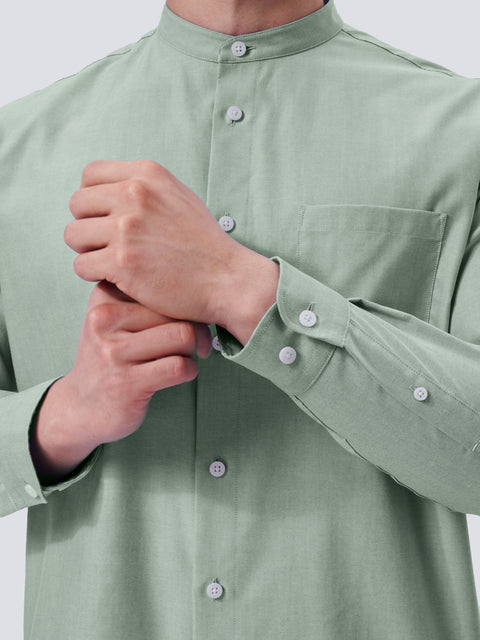 Oxford Mandarin Collar Casual Shirt | Light Green 27690N