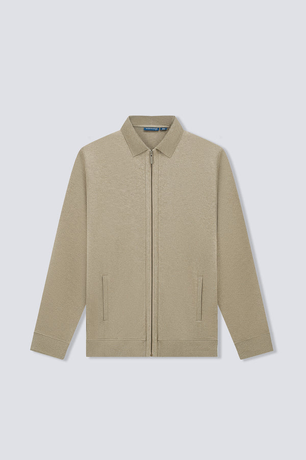 Cotton Yak Ribbed Jacquard Full-Zip Jacket | Taupe Khaki VE3083