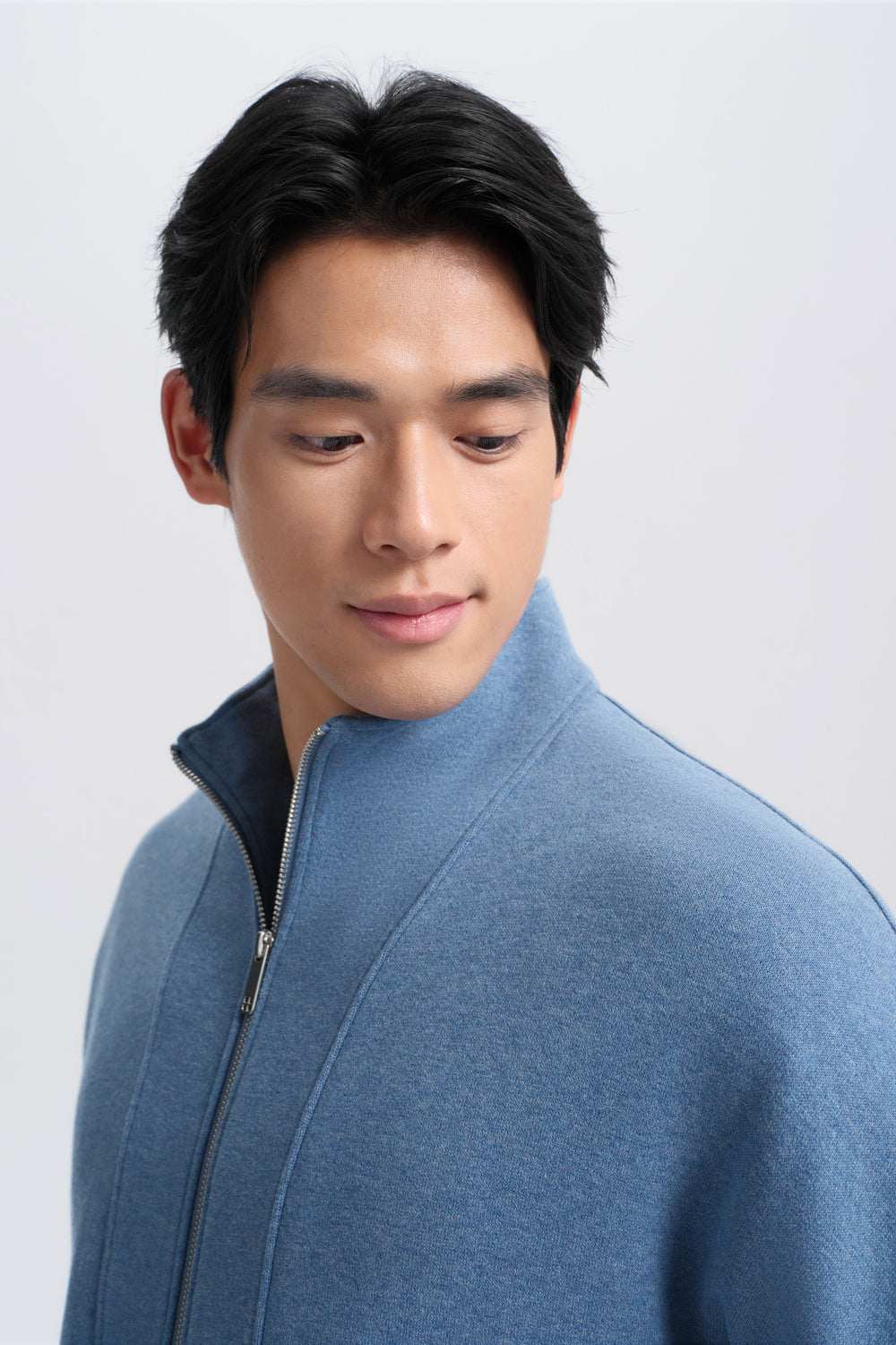 Cotton Yak Stand Collar Jacket | Heather Citadel Blue VE1296 On Model