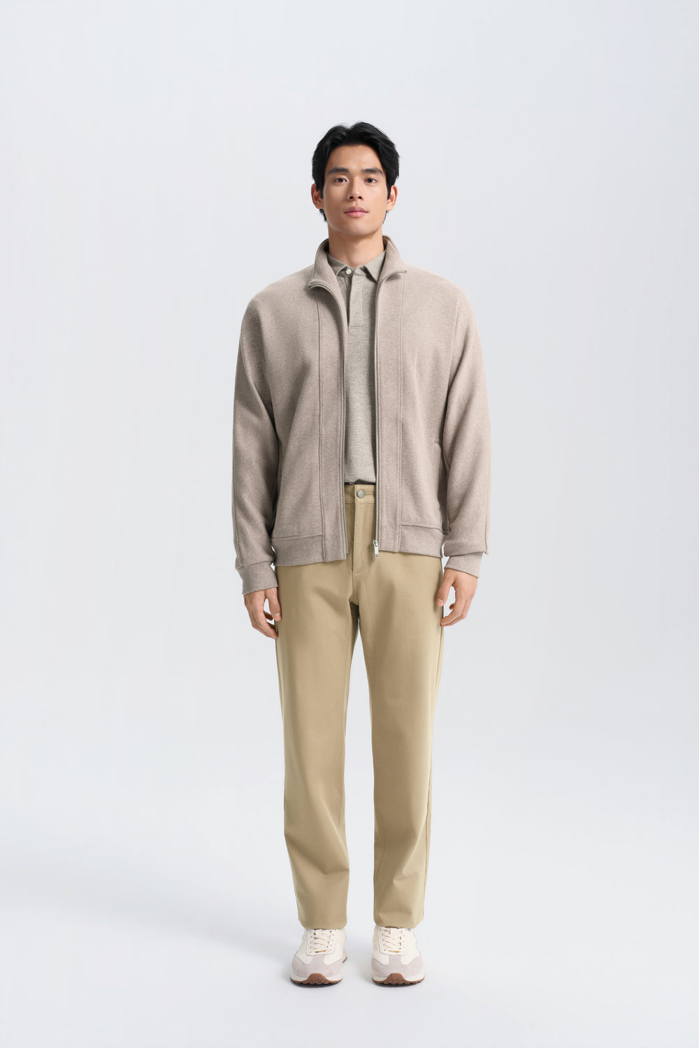 Cotton Yak Stand Collar Jacket | Heather Oak Khaki VE5136 On Model