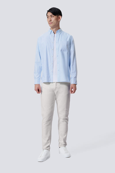 Oxford Button-Down Color Blocked Casual Shirt | Light Blue / Light Blue Stripes 37820N