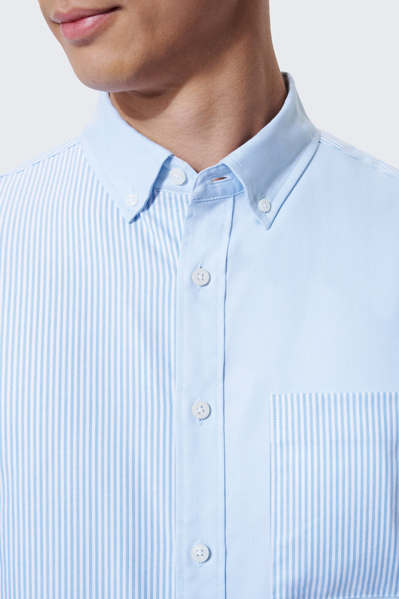 Oxford Button-Down Color Blocked Casual Shirt | Light Blue / Light Blue Stripes 37820N