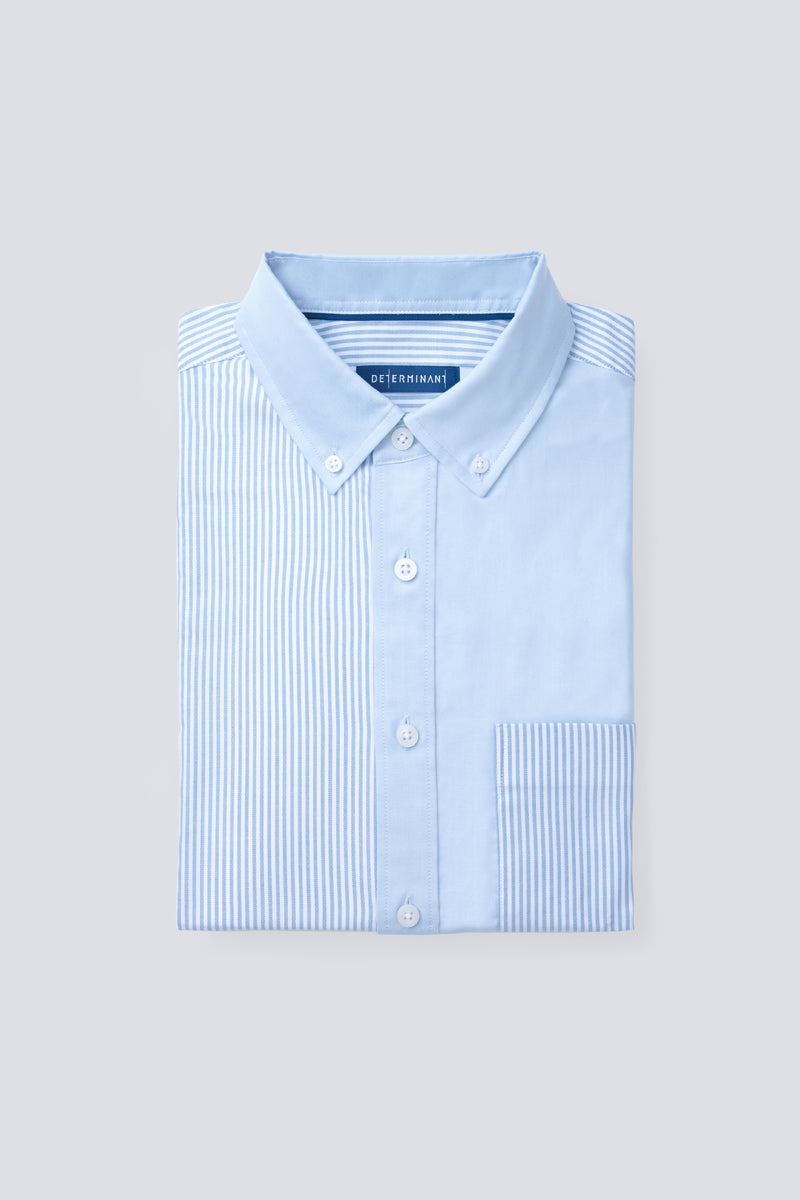 Oxford Button-Down Color Blocked Casual Shirt | Light Blue / Light Blue Stripes 37820N