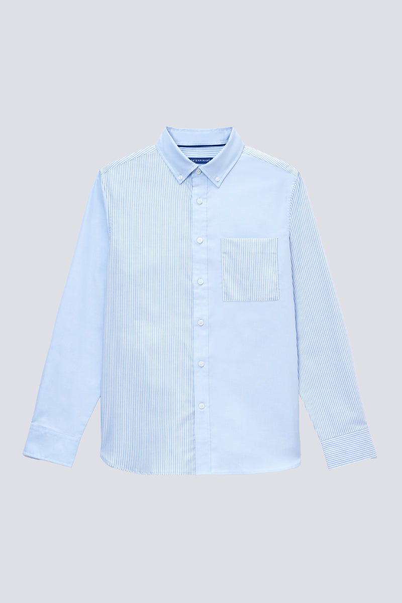Oxford Button-Down Color Blocked Casual Shirt | Light Blue / Light Blue Stripes 37820N
