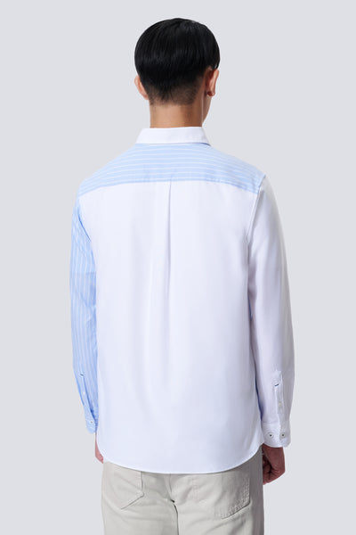 Oxford Button-Down Color Blocked Casual Shirt | White / Blue Stripes 81806N