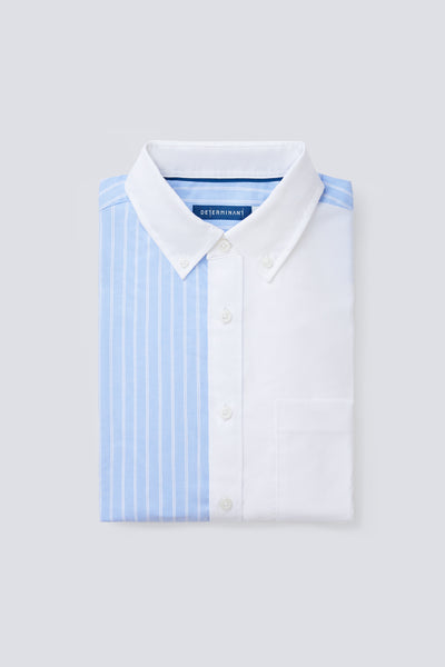 Oxford Button-Down Color Blocked Casual Shirt | White / Blue Stripes 81806N