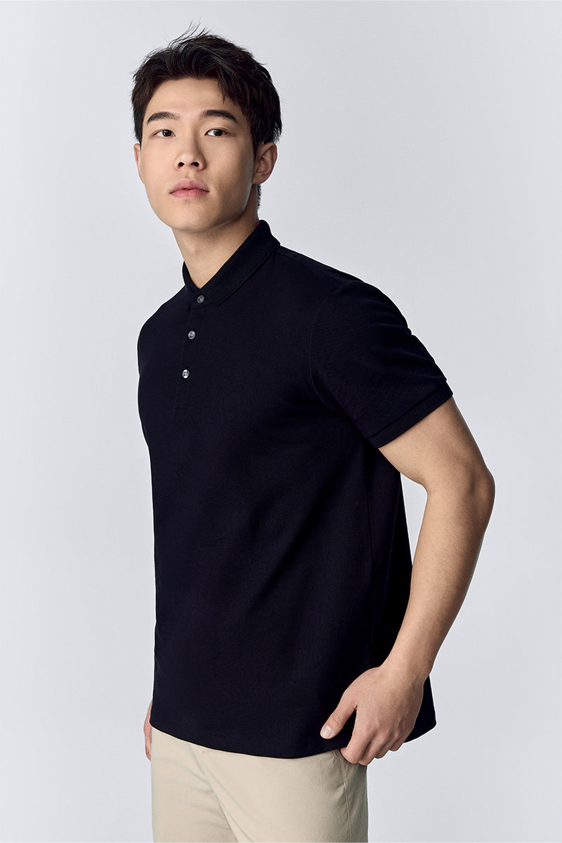 <br>VISDRY™ 三鈕珠地Polo | 黑色 BKFD01