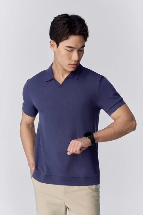 Waffle-Knit Buttonless Polo | Ensign Blue PT4026