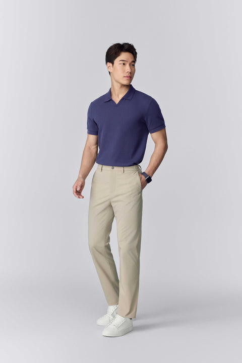 Waffle-Knit Buttonless Polo | Ensign Blue PT4026