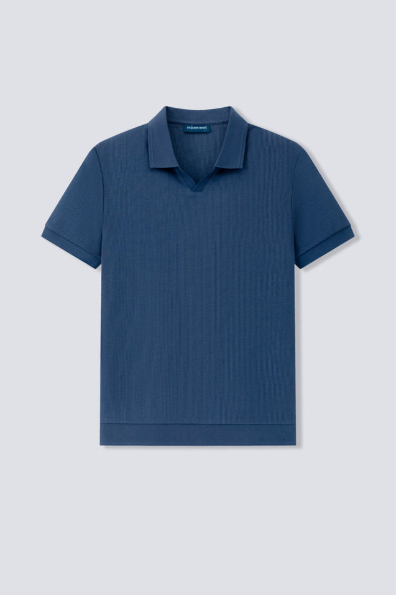 Waffle-Knit Buttonless Polo | Ensign Blue PT4026