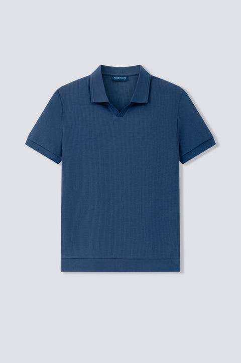 Waffle-Knit Buttonless Polo | Ensign Blue PT4026