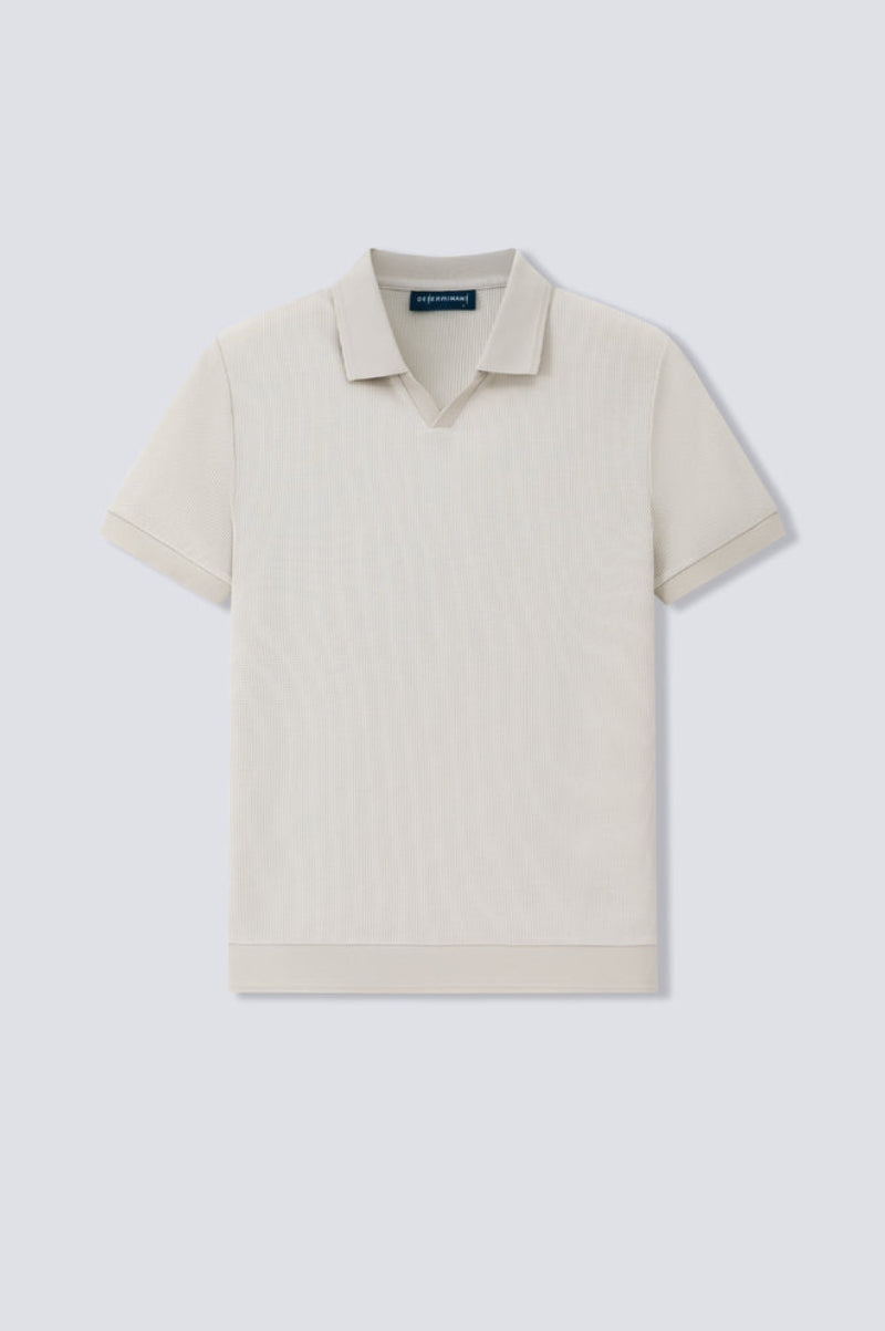 Waffle-Knit Buttonless Polo | Light Beige PT0404